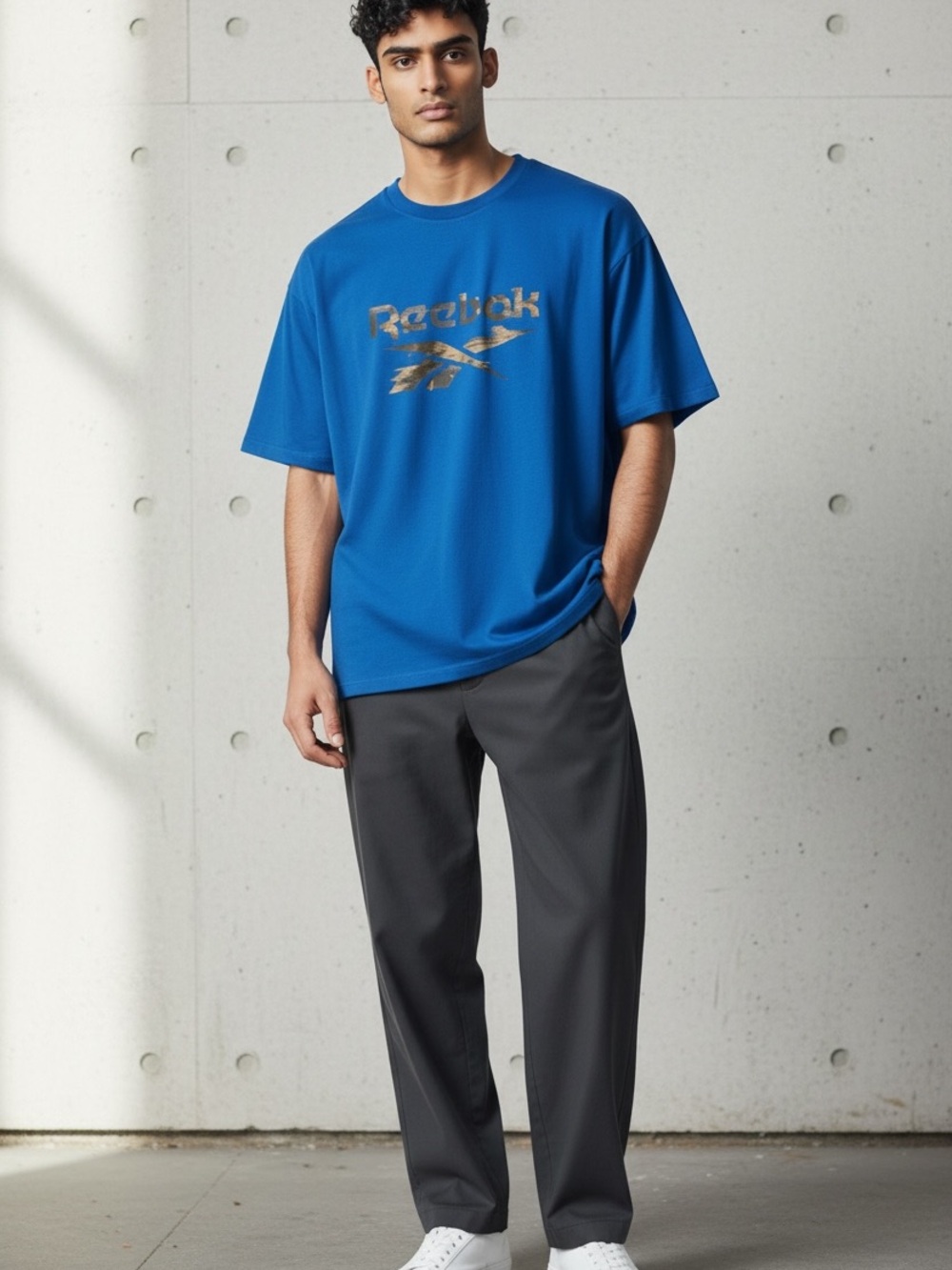 Reebok Navy Blue Logo Tee with Cream Print